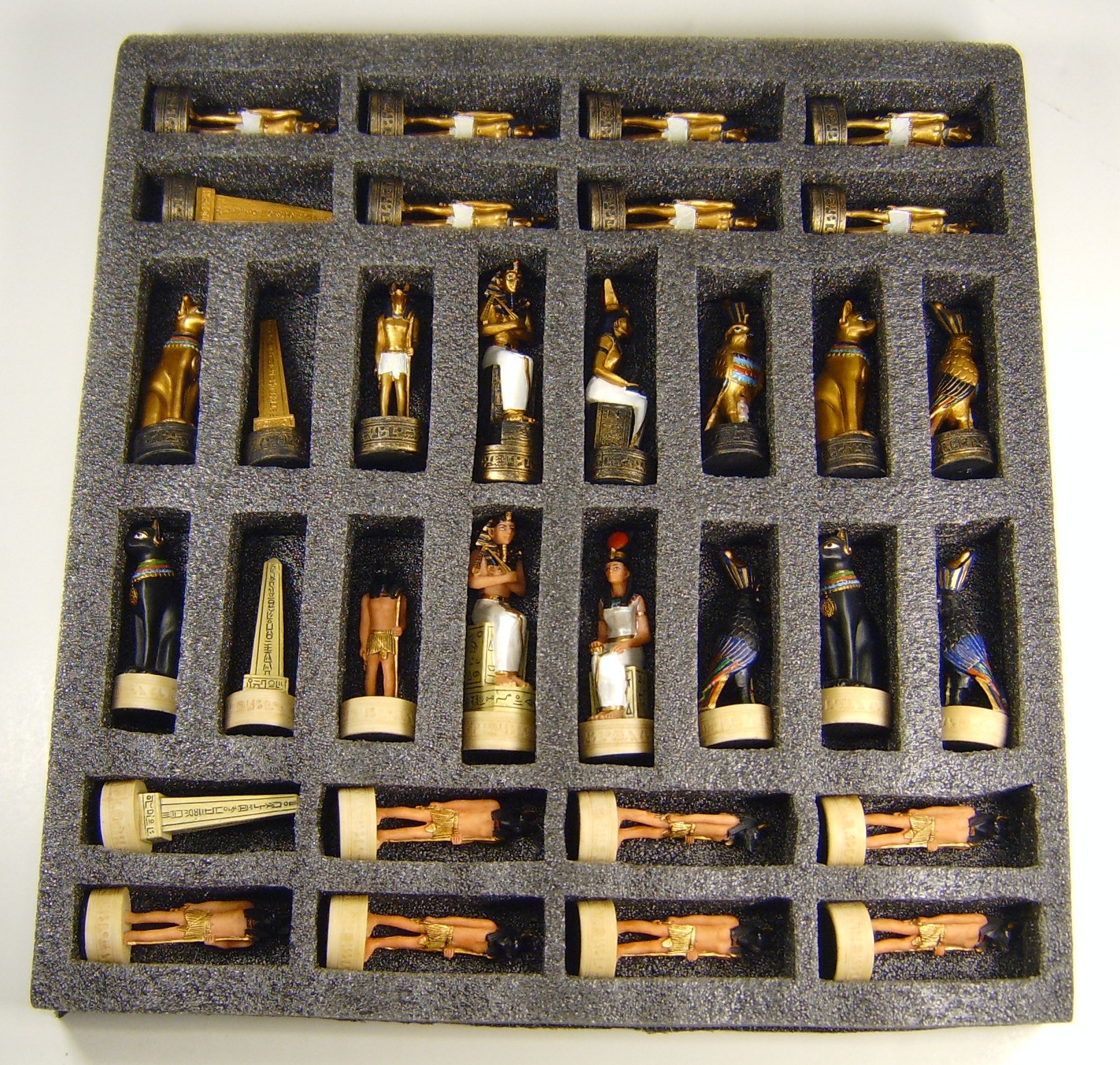 Hand-Painted Egyptian Chess Set with 18