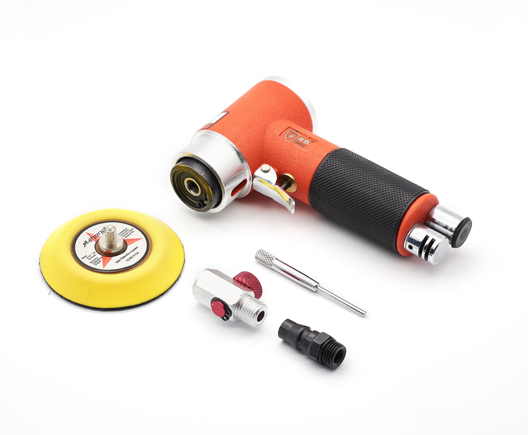 3 Inch Mini Dual Action Orbital Air Sander - Pneumatic Car Polisher & Sanding Tool (Orange) - Perfect for Auto Detailing, Woodworking & Metal Finishing