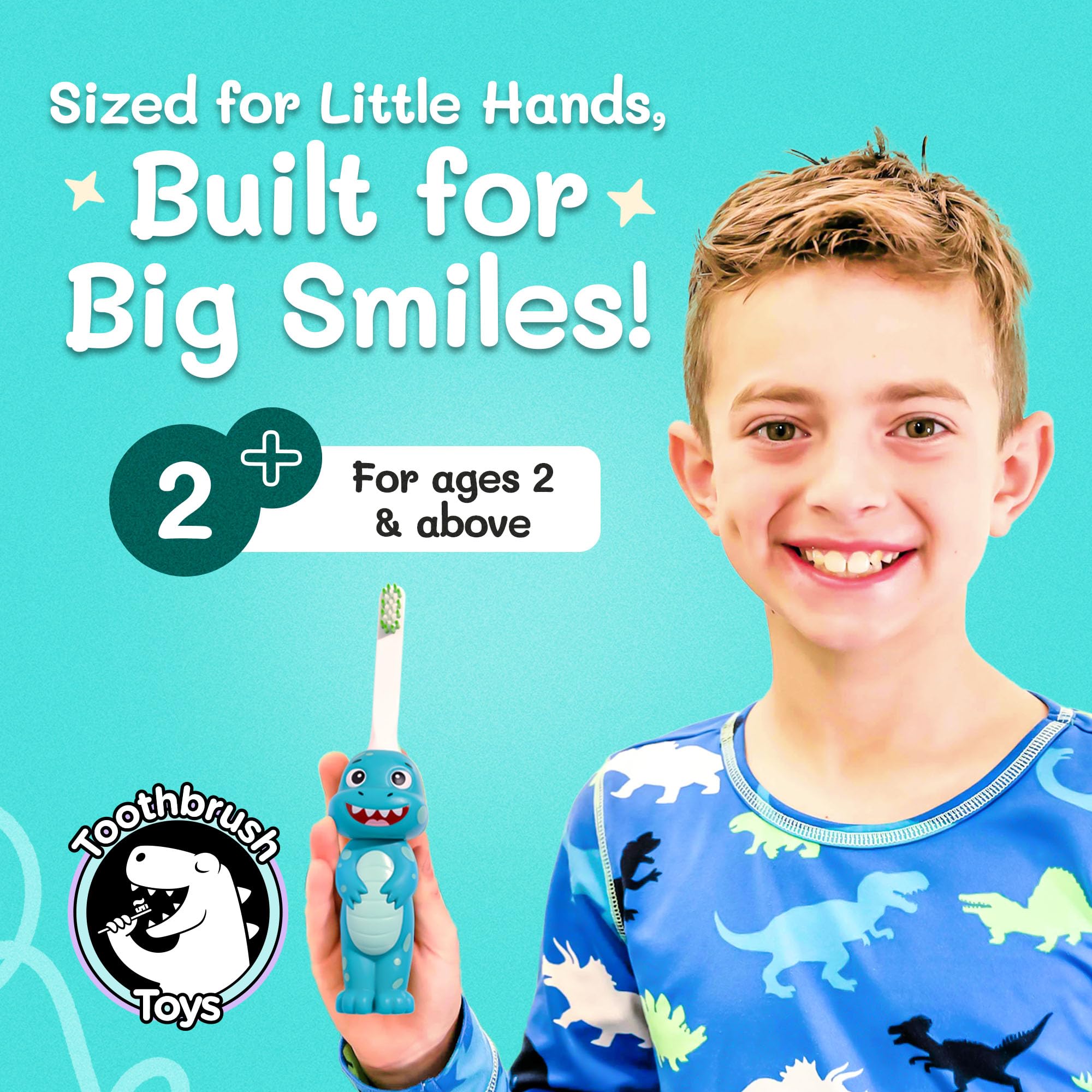 Dinosaur Toothbrush for Kids Ages 2+ | Soft Bristles & Replaceable Brush Head | Gentle & Cute Children's Toothbrush with Ergonomic Handle | Perfect for Toddler Teeth Care & Bath Time Routine
