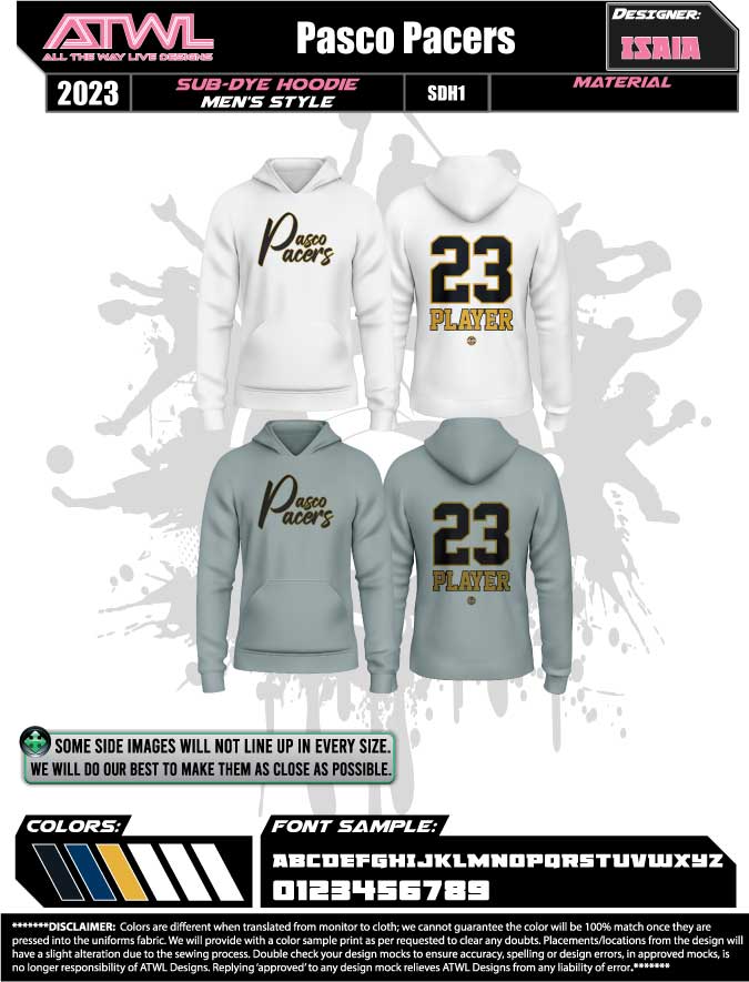 Pasco Pacers Sublimation Dye Hoodie - Men's & Women's Pullover Sweatshirt for Running, Gym & Casual Wear