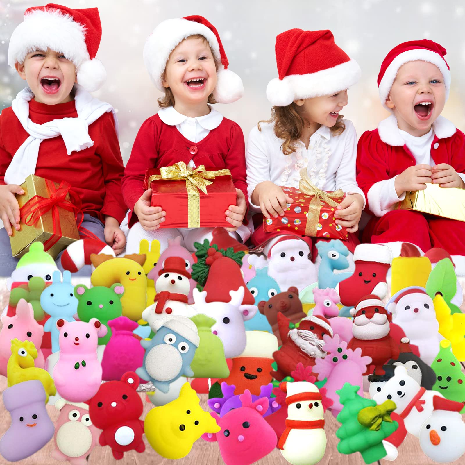 48Pcs Christmas Squishy Toys for Kids - Soft Mochi Stress Relief Sensory Toys, Classroom Prizes, Party Favors, Pinata Fillers, Stocking Stuffers - Perfect for Holiday Gifts, School Rewards & Stress Relief for Boys and Girls