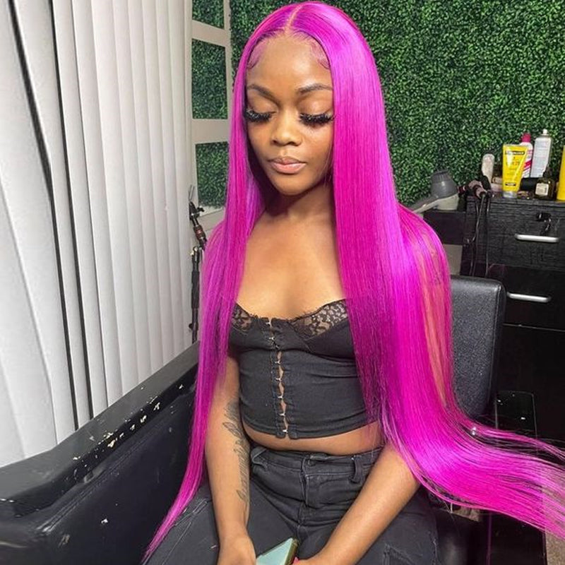 Eullair Fuchsia Pink Straight Human Hair Wig - Rose Red Body Wave Lace Frontal Wig for Women (EW001) | Perfect for Cosplay, Parties & Daily Wear