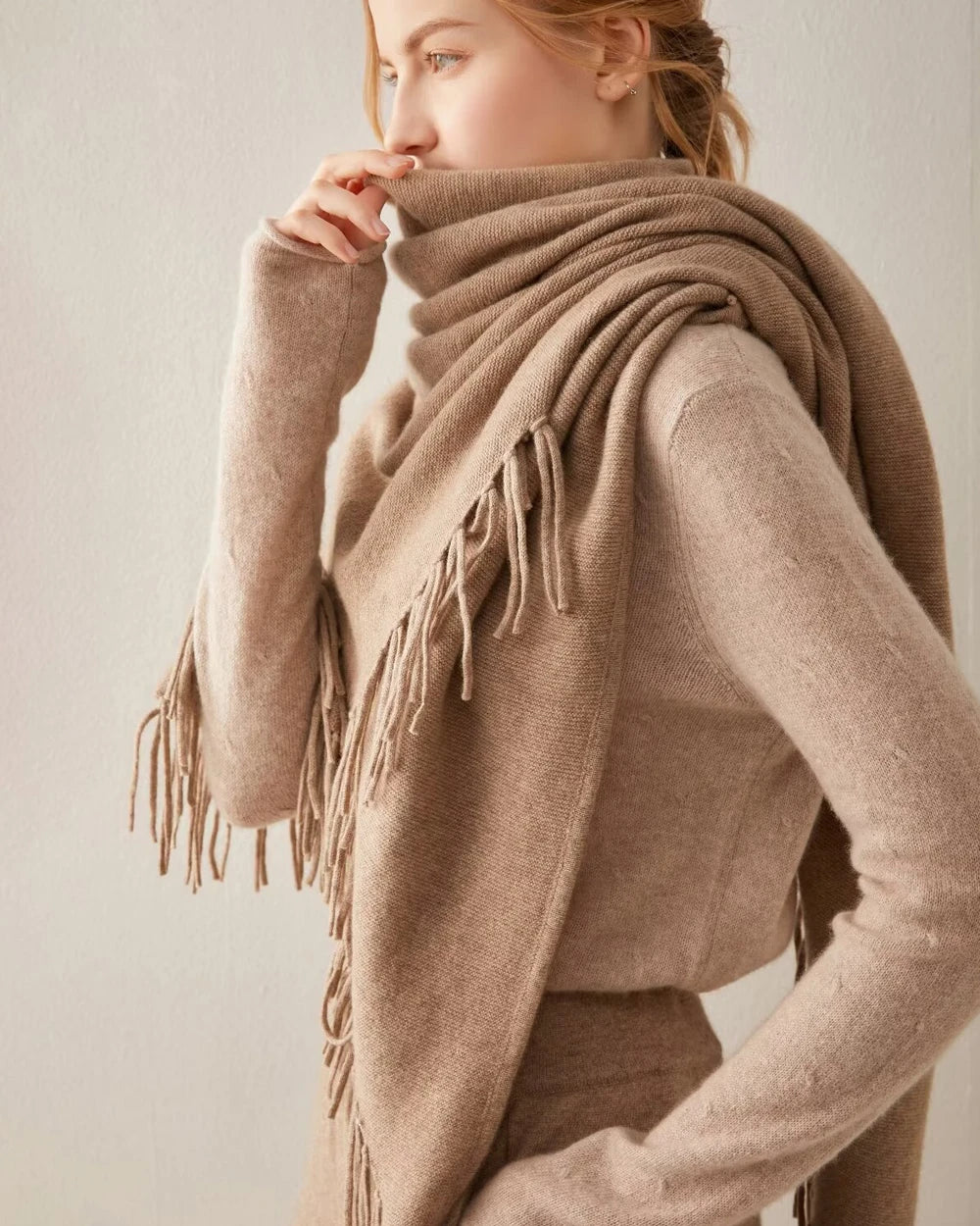 Luxury Triangular Tassel Cashmere Scarf - Soft Winter Shawl Wrap for Women - Perfect for Cold Weather, Office & Evening Outfits