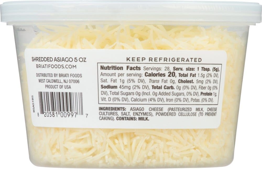 Briati Shredded Asiago Cheese - 12 Pack (5 oz Each) | Premium Italian Cheese for Pizza, Pasta & Salads | Perfect for Cooking, Baking & Entertaining