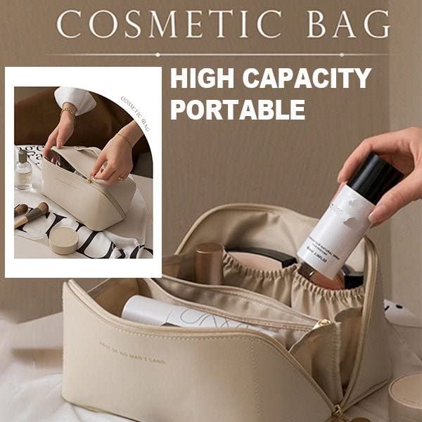 YINGZI Large Capacity Travel Cosmetic Bag - Waterproof Leather Makeup Organizer for Women | Multi-Functional Toiletry & Skincare Storage Pouch | Perfect for Vacation, Gym, and Daily Use (White)