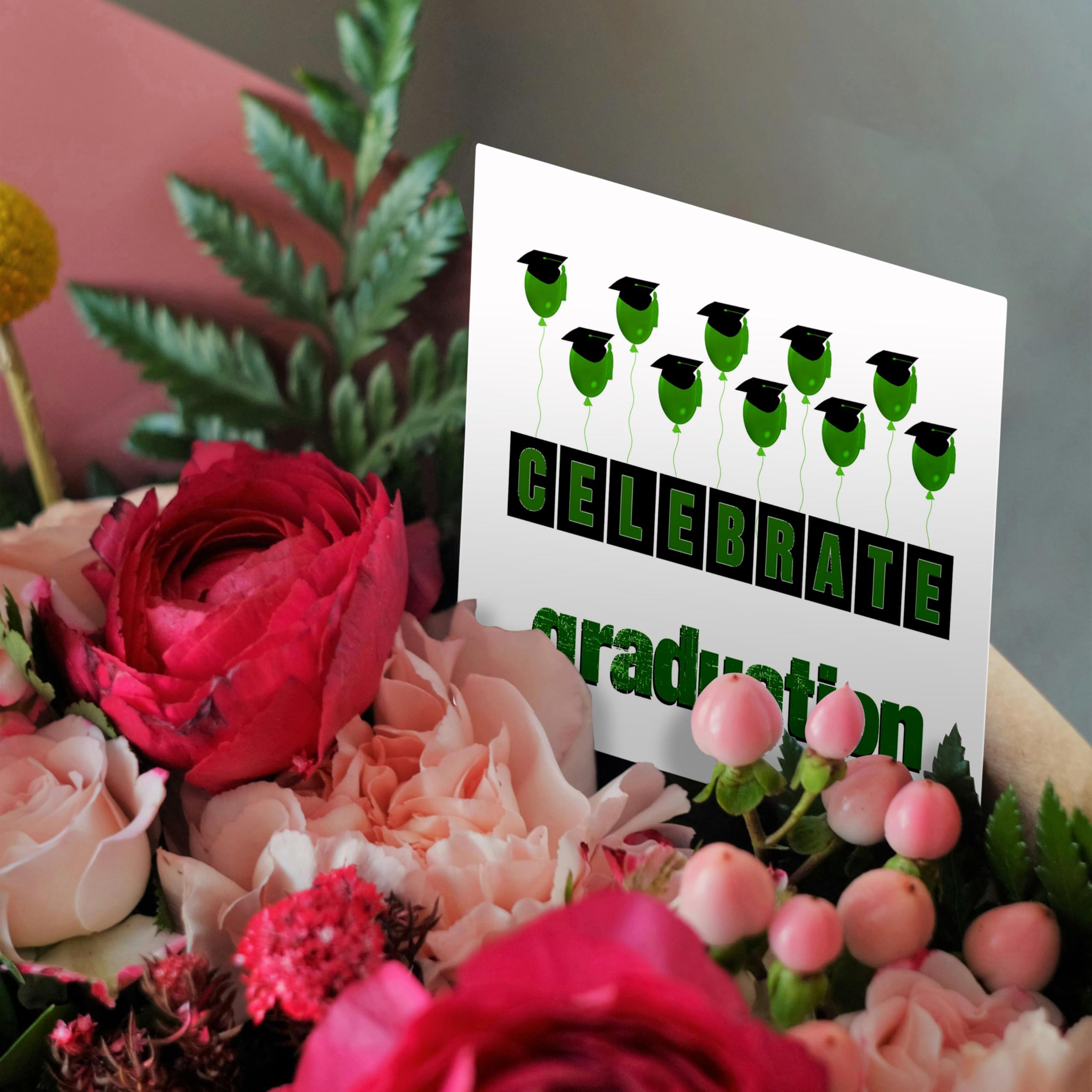Graduation Greeting Card - Green Balloons with Graduation Caps Design for Graduation Party, Commencement Ceremony & Graduation Gifts