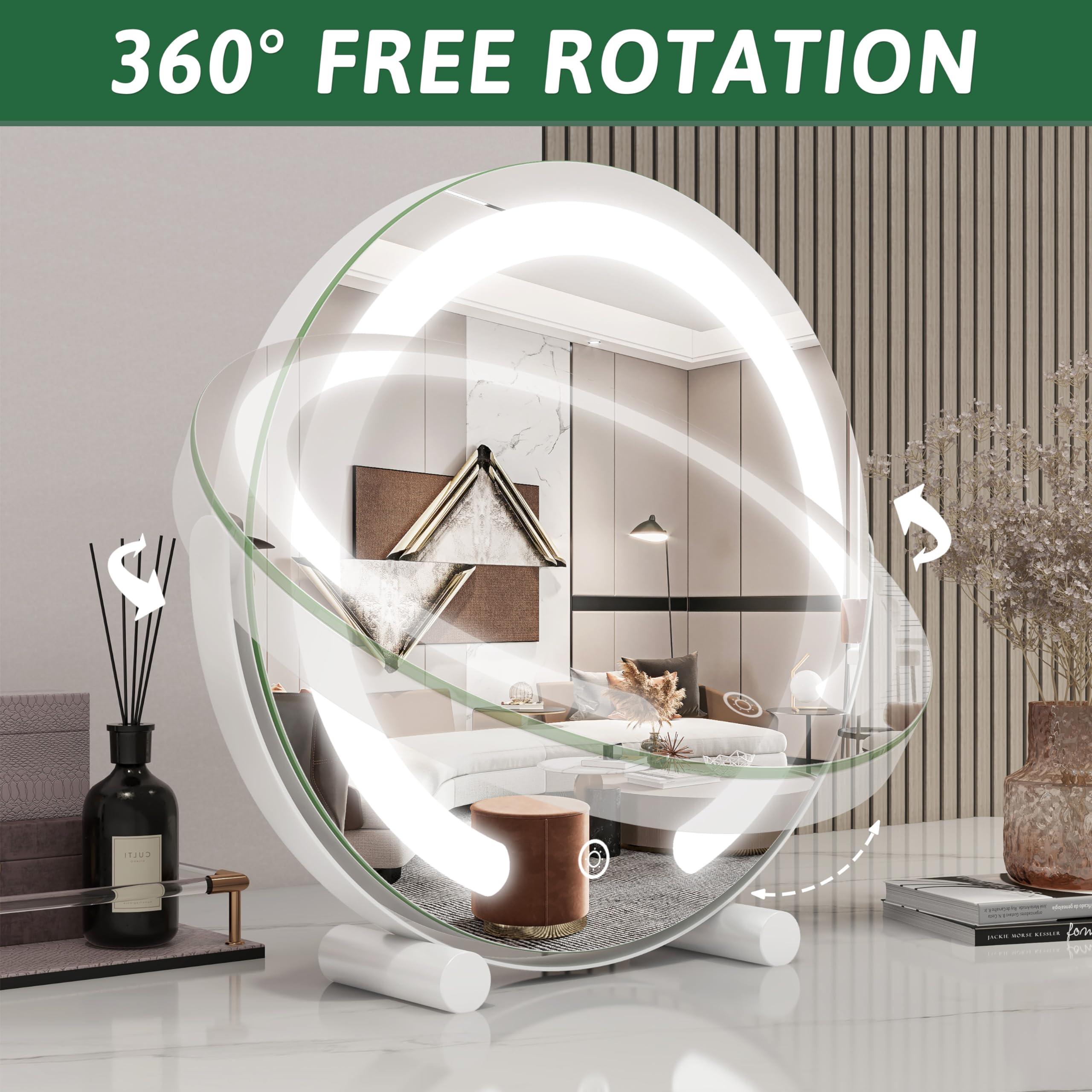 12 Inch LED Vanity Mirror with Lights - Round Dimmable Makeup Mirror with Smart Touch Control, 3 Color Modes & 360° Rotation - Perfect for Bedroom, Bathroom & Dressing Table (White)