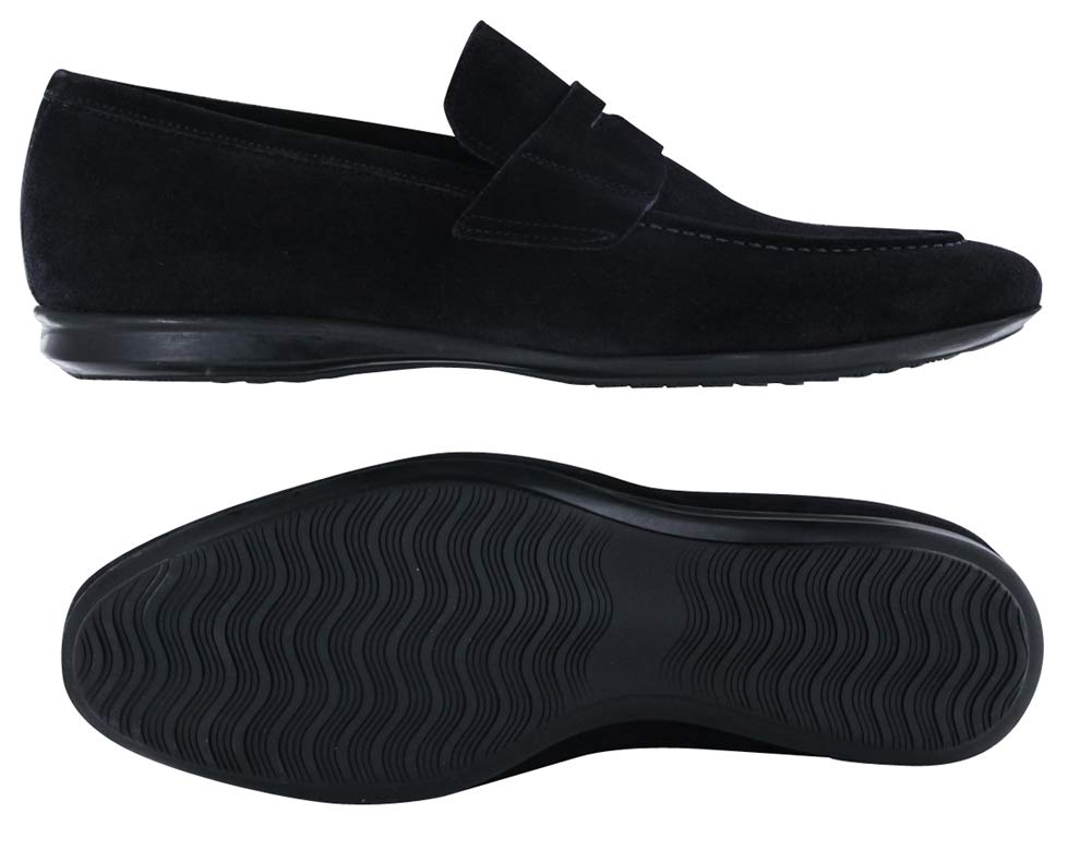 Fiori Di Lusso Dark Blue Suede Penny Loafers for Men - Comfortable Slip-On Dress Shoes for Business & Casual Wear | Office, Wedding & Daily Outfits