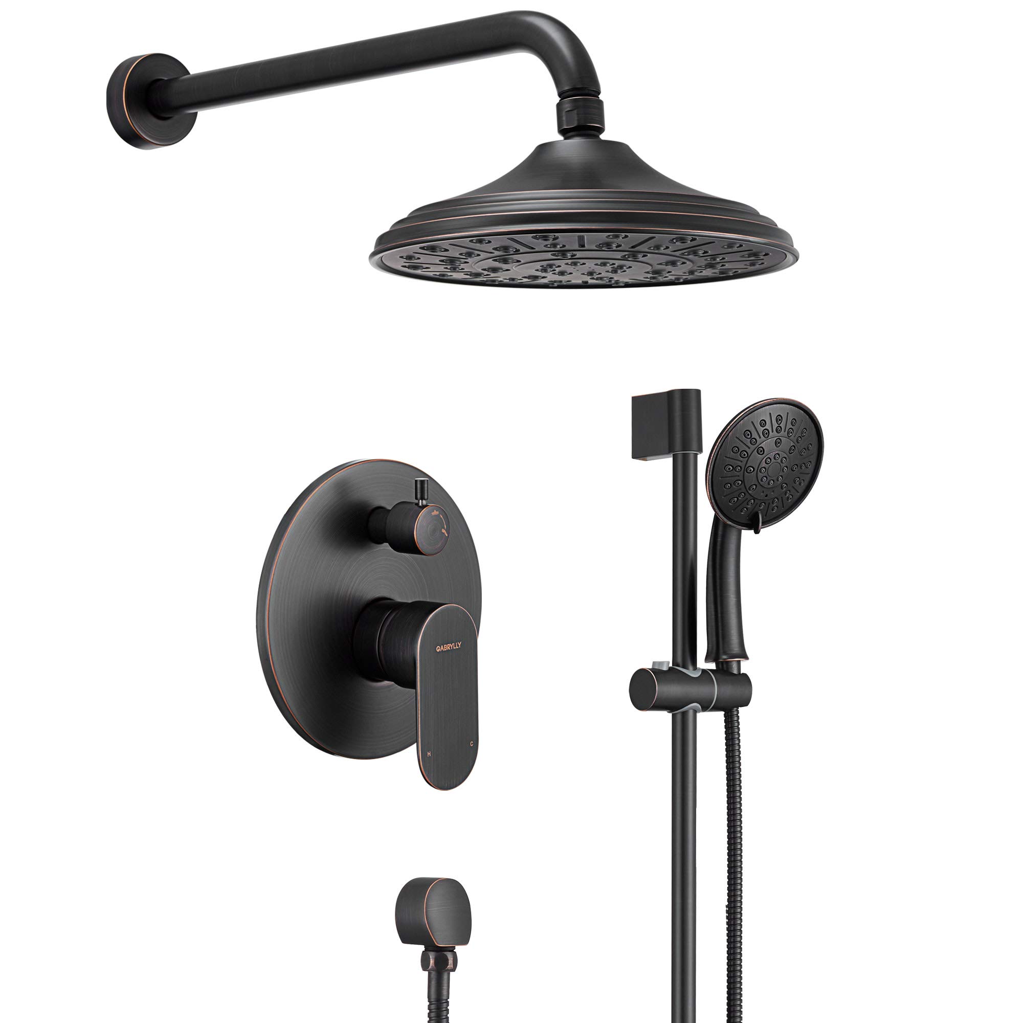 Gabrylly 8-Inch High Pressure Rain Shower Head with 3-Setting Handheld Shower Combo - Oil Rubbed Bronze Slide Bar Shower Faucet System for Bathroom - Includes Shower Valve, Diverter & Trim Kit - Perfect for Spa-Like Experience & Modern Bathroom Renovation