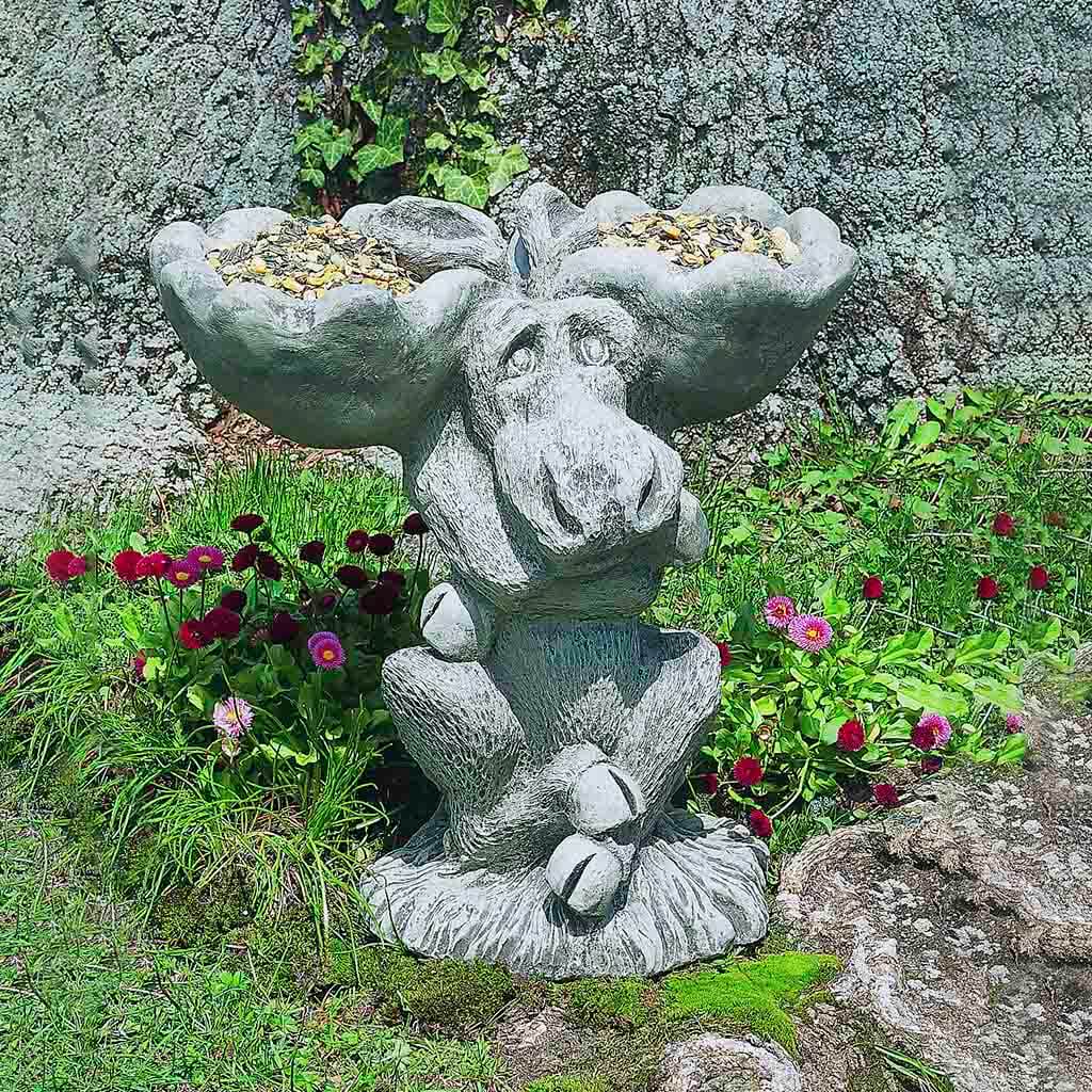 Campania International Moose Birdbath and Feeder - Outdoor Garden Decor for Attracting Birds | Perfect for Backyards, Patios, and Wildlife Gardens