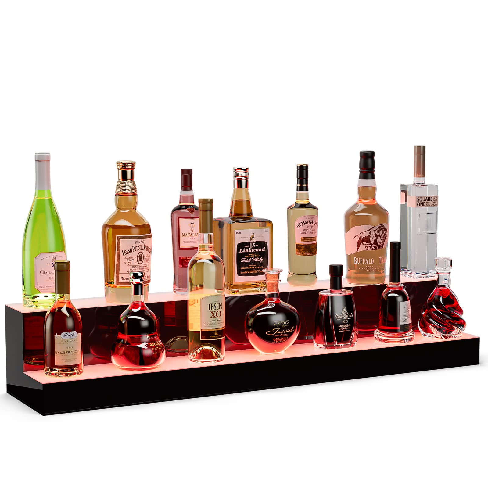Oarlike 40-inch 2-Tier LED Acrylic Liquor Bottle Display Shelf with APP & Remote Control - Modern Lighted Bar Shelf for Home & Commercial Use - Perfect for Countertop, Bar, Restaurant, and Retail Store Displays
