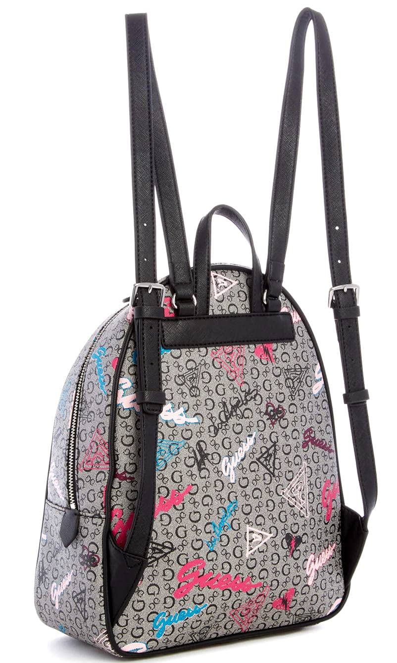 GUESS Women's Stanzler Black Logo Graphic Graffiti Print Backpack - Stylish Laptop Backpack for College, Work & Travel