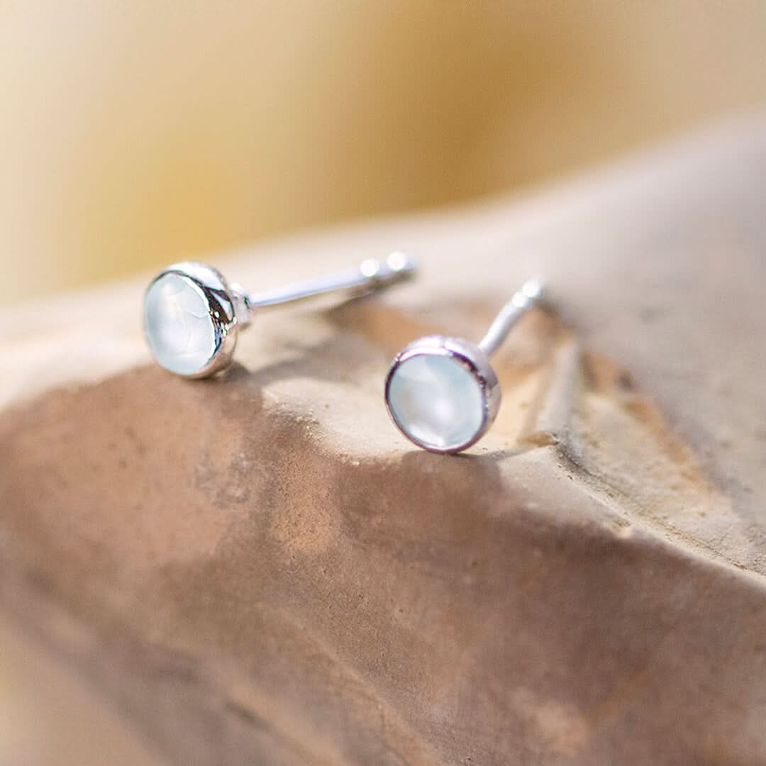Aqua Chalcedony Stud Earrings - Sterling Silver March Birthstone Jewelry for Women - Perfect Gift for Birthday, Anniversary & Everyday Wear