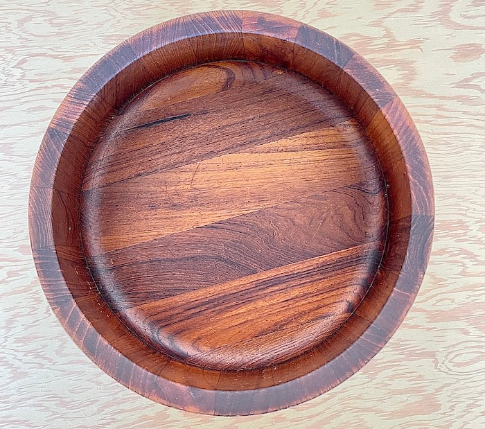 Vintage Dansk Staved Teak Salad Bowl - Handcrafted Wooden Serving Bowl with Groove Design - Perfect for Salads, Fruits & Entertaining