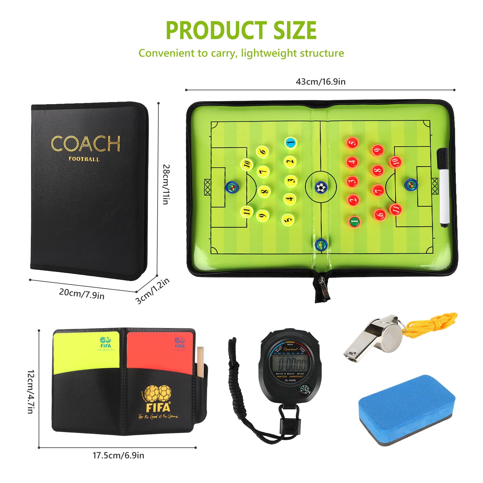 LUFEIS Professional Magnetic Soccer Coaching Board - Portable Tactical Football Whiteboard with Pens, Eraser, Brush, Timer & Whistle - Perfect for Soccer Coaches, Trainers & Tactical Training Sessions