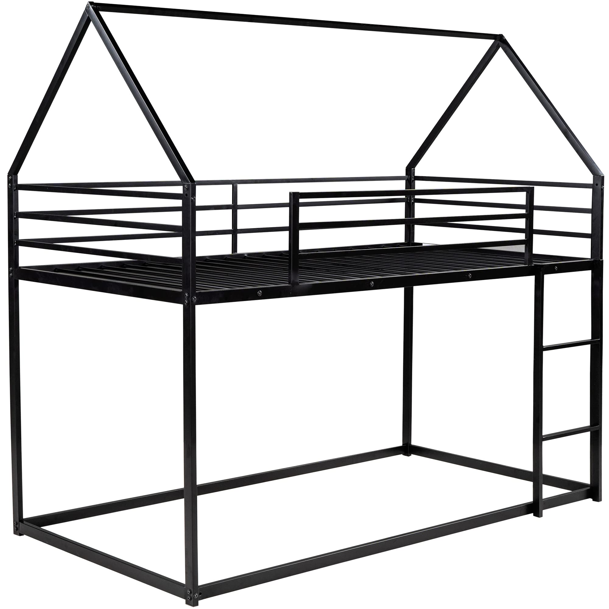 **Metal Twin Over Twin Bunk Bed with Roof - Sturdy House Bunk Bed for Kids & Toddlers - Black - Perfect for Kids' Bedrooms, Playrooms & Small Spaces**
