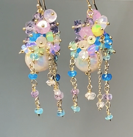 Edison Pearl Barque Cluster Earrings - Gold Fill in Lavender, Blue & Aqua Green | Elegant Dangle Earrings for Women, Perfect for Weddings, Parties & Special Occasions