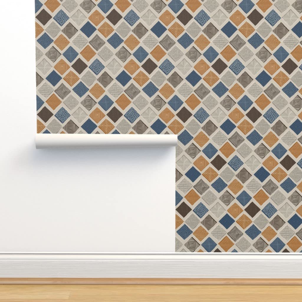 Removable Wallpaper Swatch - Dark Orange Gray Geometric Argyle Autumn Texture Peel & Stick Wallpaper | Custom Pre-Pasted Wall Covering by Spoonflower | Perfect for Accent Walls, Home Decor, Nursery & Office Spaces