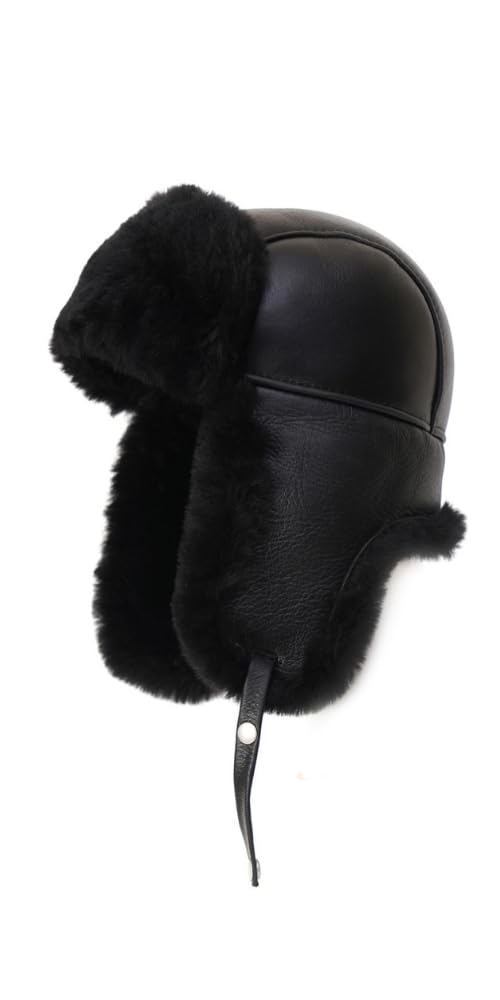 Ushanka Aviator Trapper Hat for Men & Women - Genuine Sheepskin Leather Russian Winter Hat with Ear Flaps - Warm Fur Lined Soviet Style Hat for Cold Weather - Perfect for Skiing, Snowboarding & Outdoor Winter Activities 2024