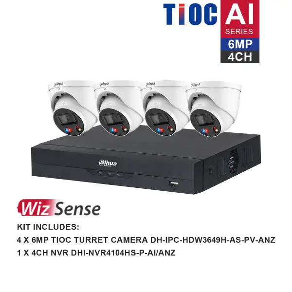 Dahua TIOC 6MP 4-Channel Security Camera System with Night Vision - DH K6044TIOC Surveillance Kit for Home & Business Security Monitoring