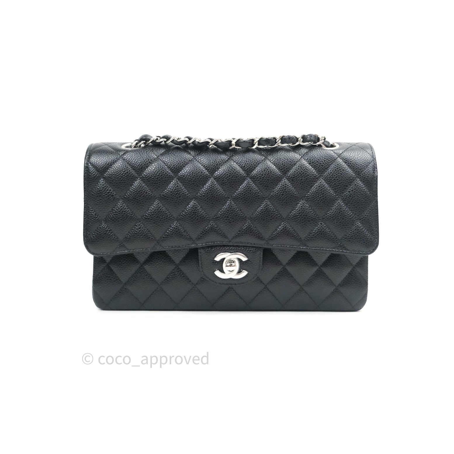 Chanel Classic M/L Medium Double Flap Bag Black Caviar Silver Hardware - Luxury Designer Handbag for Women, Perfect for Work, Evening Events & Special Occasions