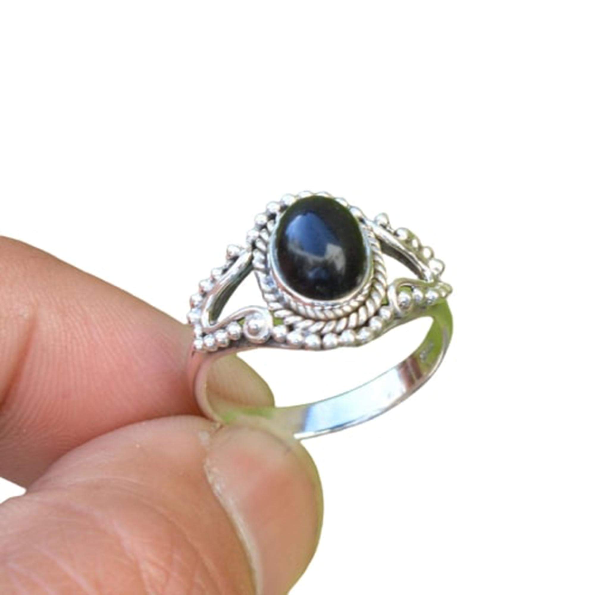 Black Onyx Ring for Women - 925 Sterling Silver Statement Ring with Beaded Design | Natural Gemstone Dainty Ring | Perfect Christmas, Black Friday & Engagement Gift | Elegant Jewelry for Parties, Weddings & Everyday Wear