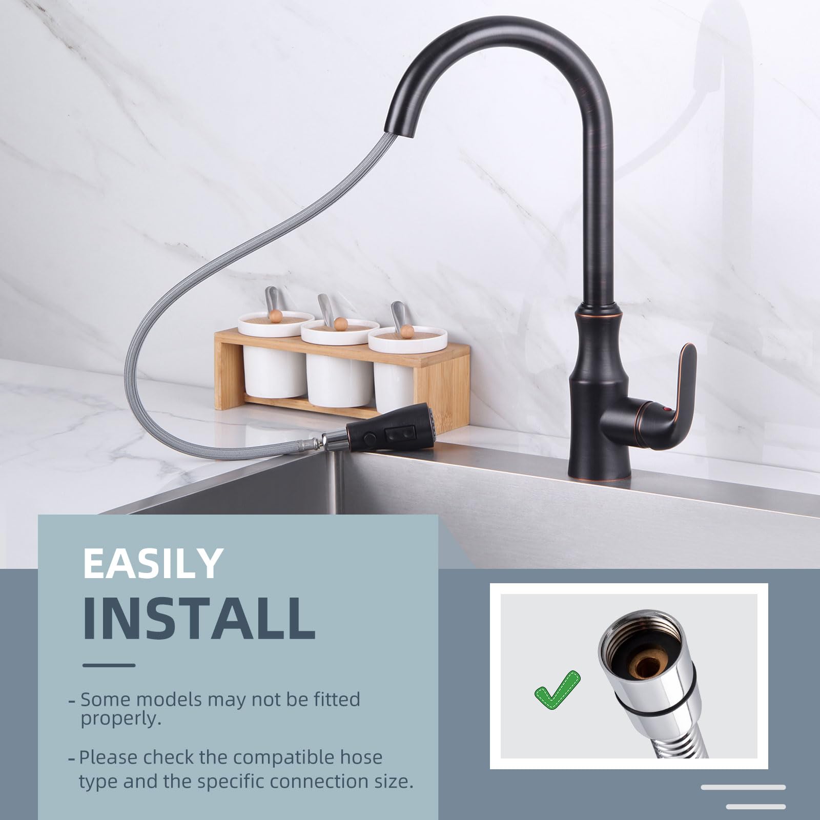 Angle Simple Sink Sprayer Replacement - Oil Rubbed Bronze Kitchen Faucet Head with Stream Spray & Pause Mode - Perfect for Dishwashing, Food Prep & Cleaning Fruits/Vegetables