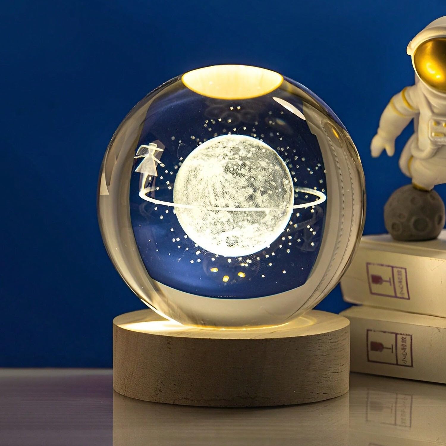 3D Oblivion Crystal Ball Night Light with LED Astronaut & Resin Base - USB-Powered Table Lamp for Bedroom, Home Decor - Perfect Gift for Women, Men, Friends - Creates Soothing Ambiance for Relaxation & Sleep