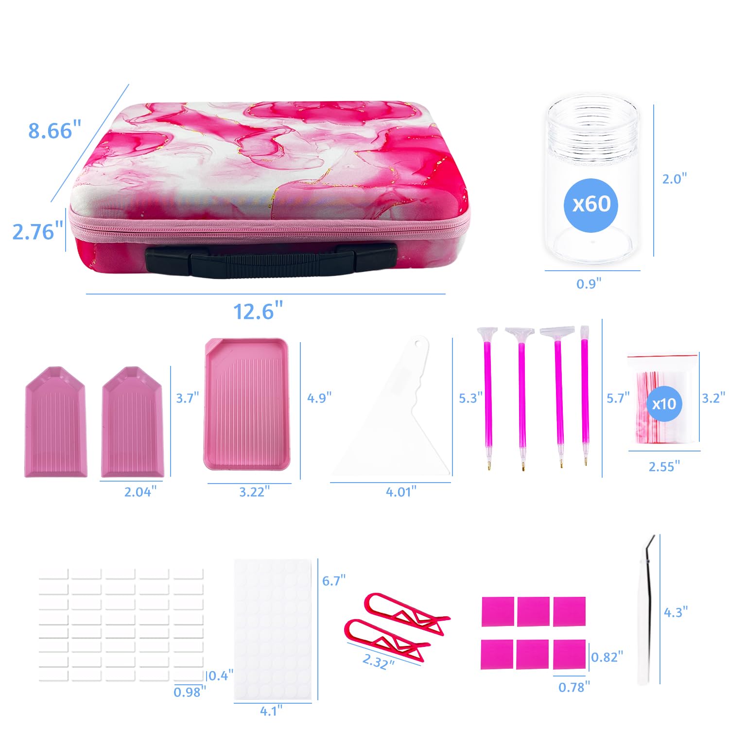 60-Slot Diamond Painting Storage Containers & Organizer Case - Pink Diamond Art Accessories Kit for DIY Craft Projects, Home Decor & Gift Giving