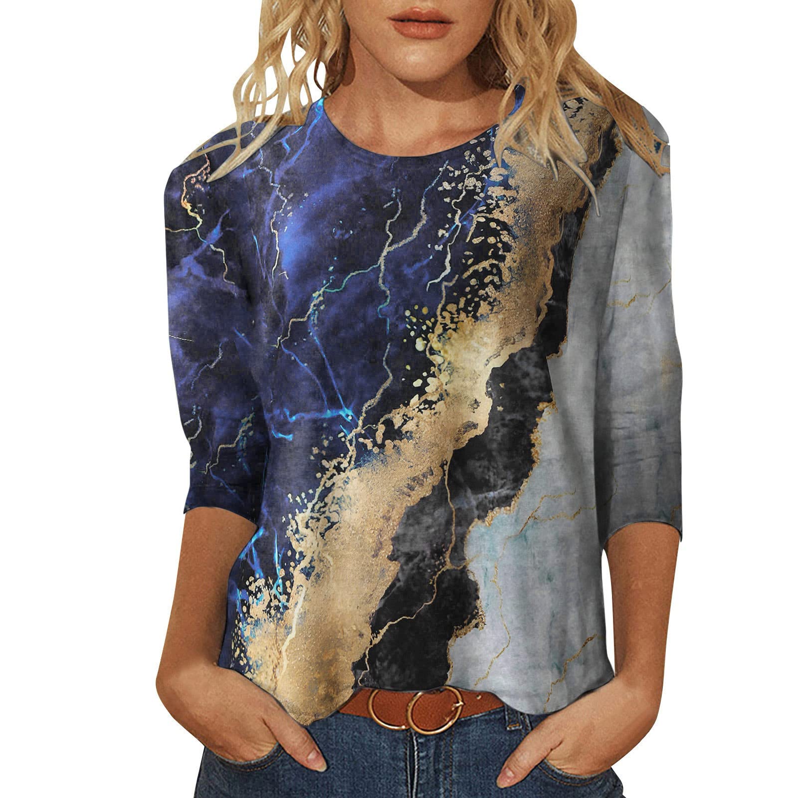 Women's Casual Summer Short Sleeve Printed Button Down Shirt - O-Neck Round Neck Tops for Daily Wear, Work & Weekend Outfits