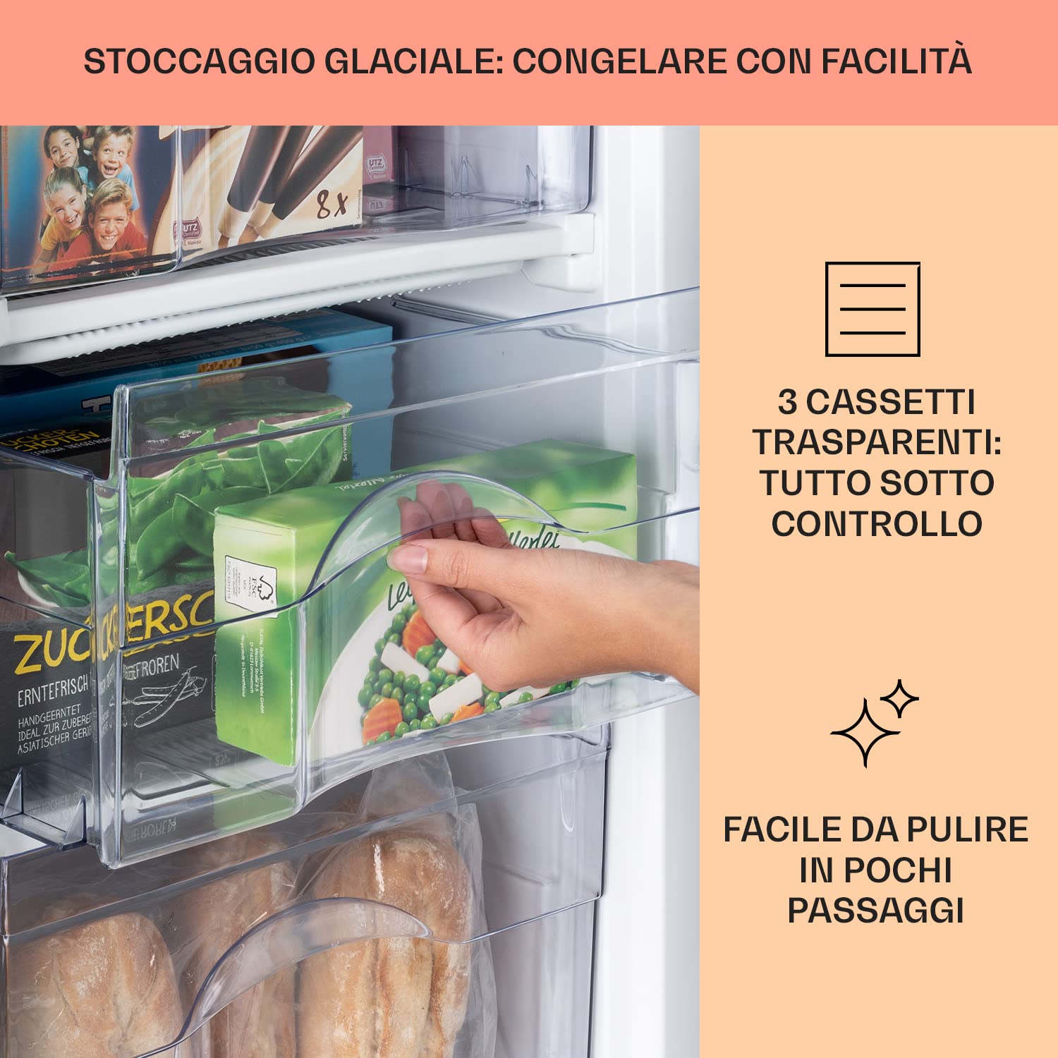 Klarstein 64L Energy Efficient Mini Freezer with Ice Tray - Compact Drawer Freezer for Bedroom, Office, Dorm & Small Spaces - Perfect for Storing Food, Drinks & Ice Cream