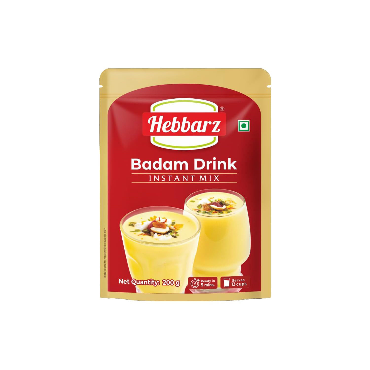 Hebbarz Instant Badam Drink Mix, 200g | Almond Milk Powder | Kesar Saffron Flavor | Ready-to-Make Almond Beverage | Rich in Protein & Vitamins | Perfect for Breakfast, Energy Boost & Healthy Snacking