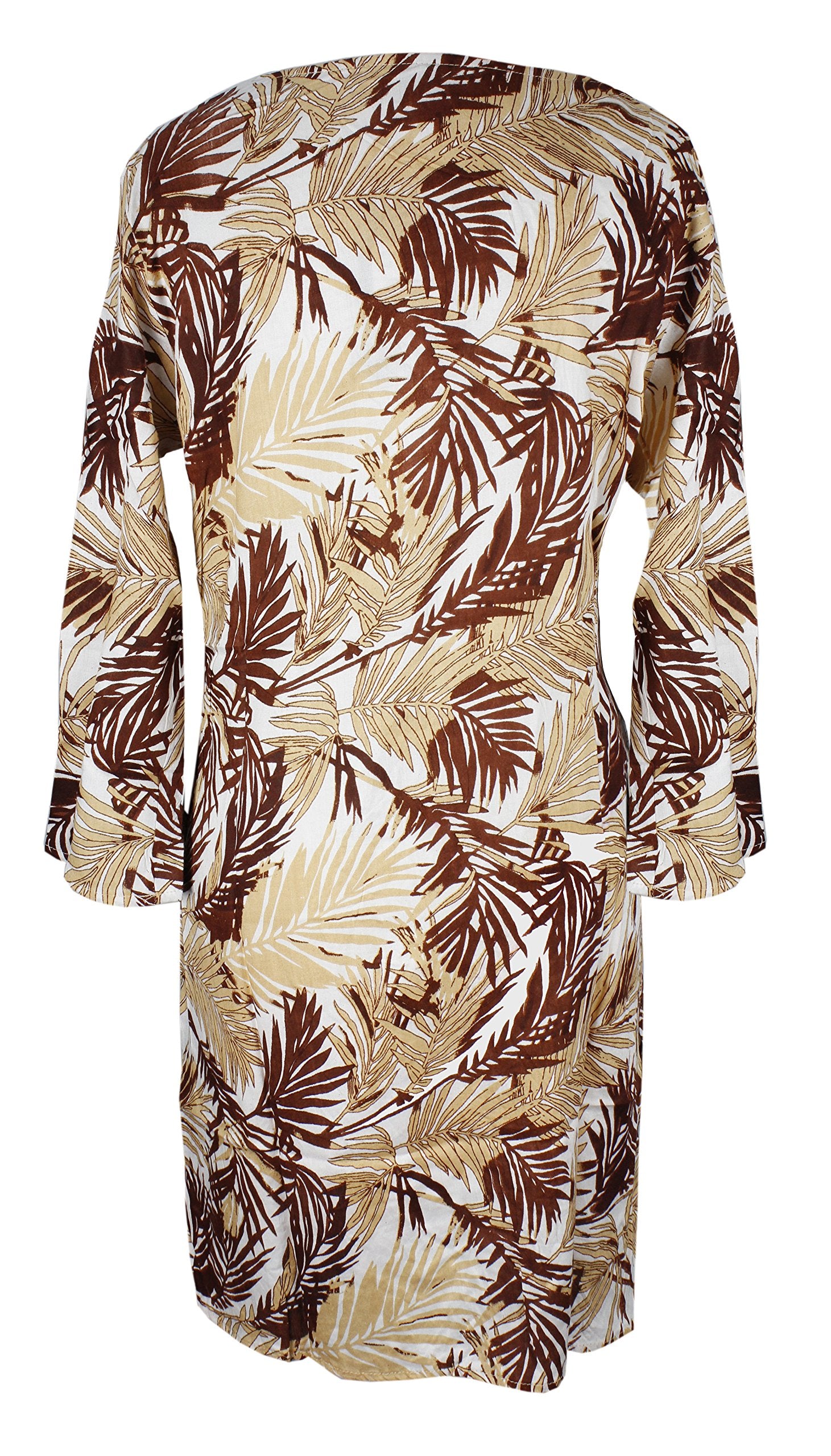 Women's 3/4 Sleeve Beaded Tie Neck Summer Tunic Dress - Elegant Flowy Casual Outfit for Beach, Party & Vacation Wear