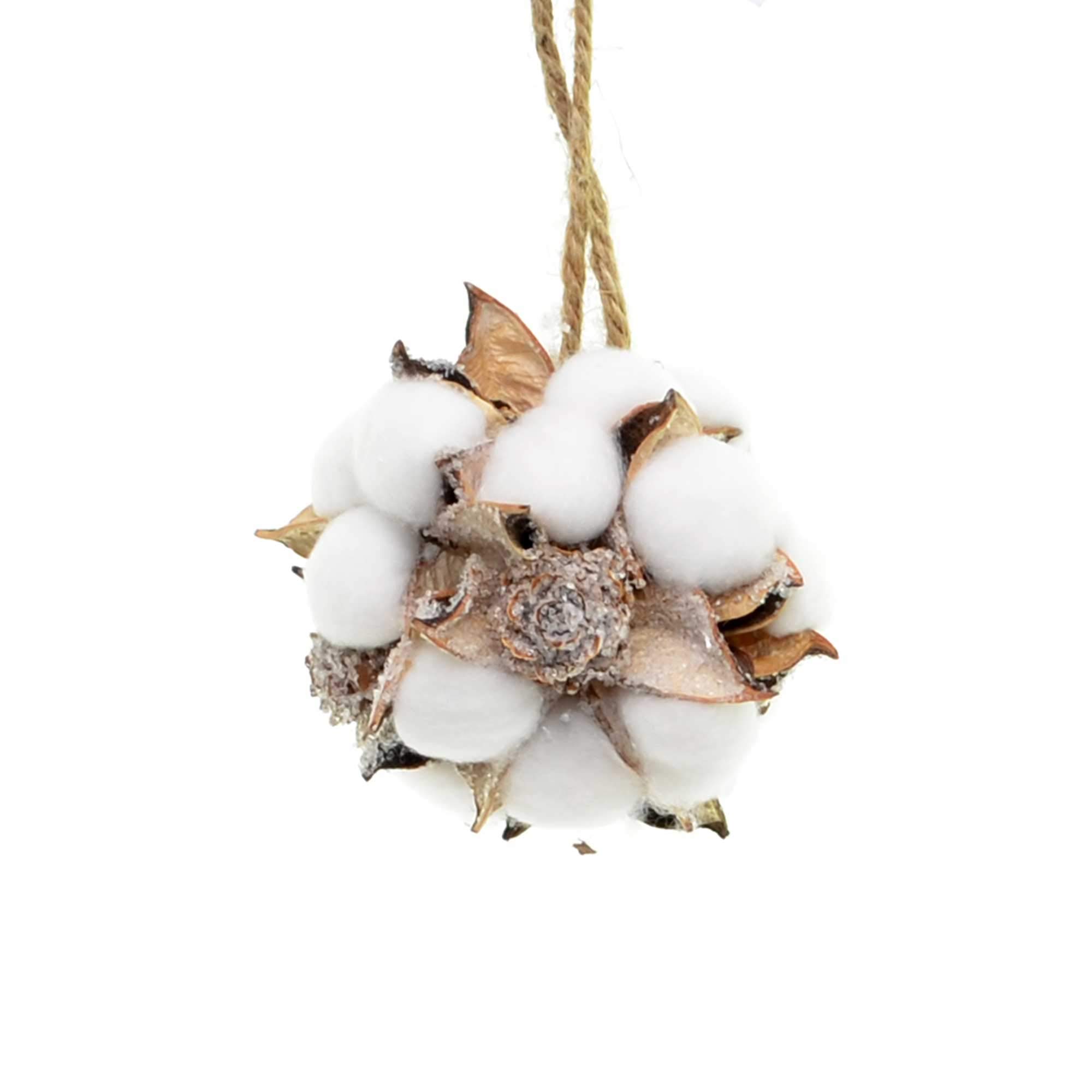 Handmade 10cm Cotton Ball Christmas Hanging Pine Cones Decorations - White/Brown Holiday Home Décor for Xmas Tree, Fireplace & Festive Party Decor