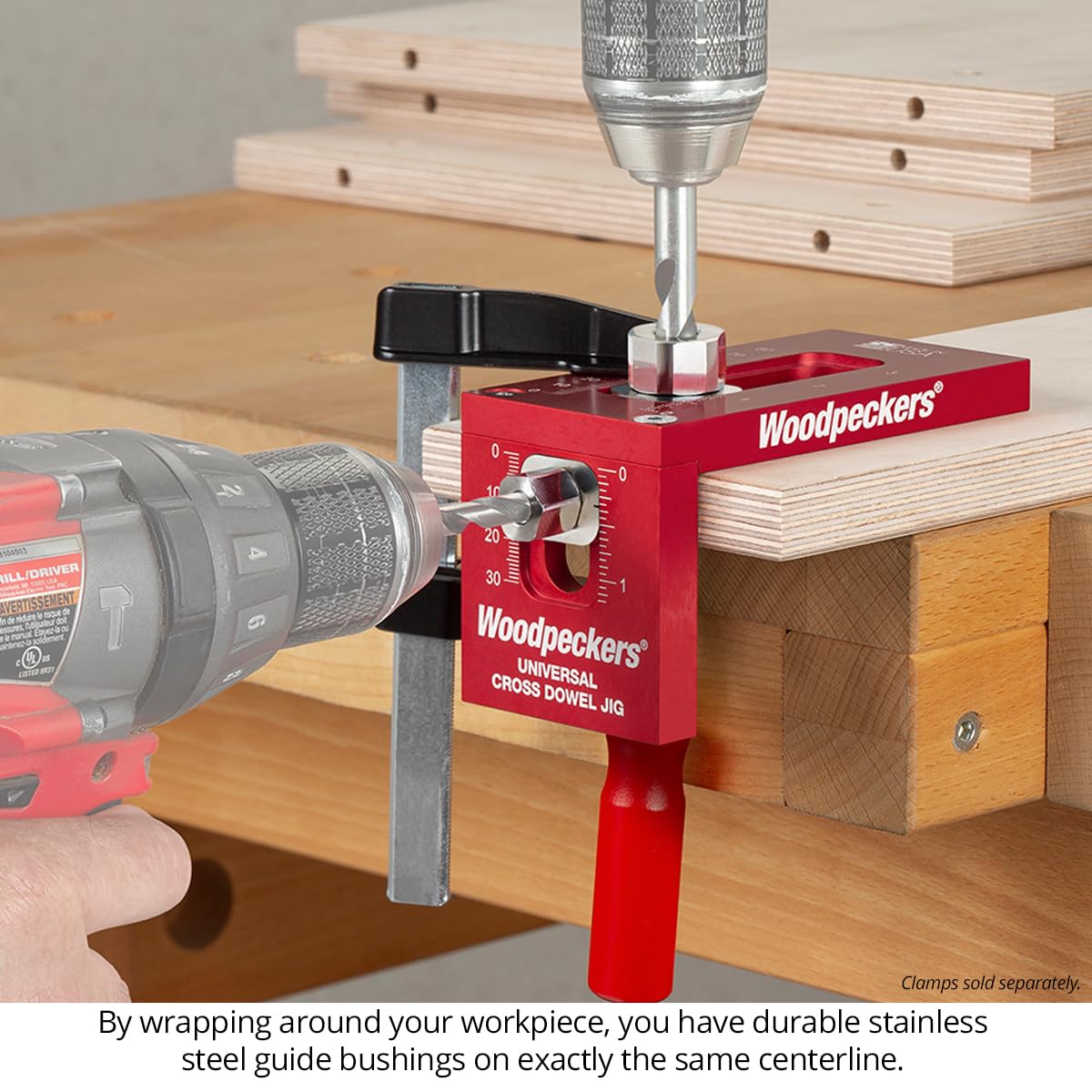 Woodpeckers Universal Cross Dowel Jig Kit - Premium 7-Piece Drill Guide Bushing Set for All Cross-Dowel Sizes | Made in USA | Perfect for Woodworking, Furniture Assembly & DIY Projects