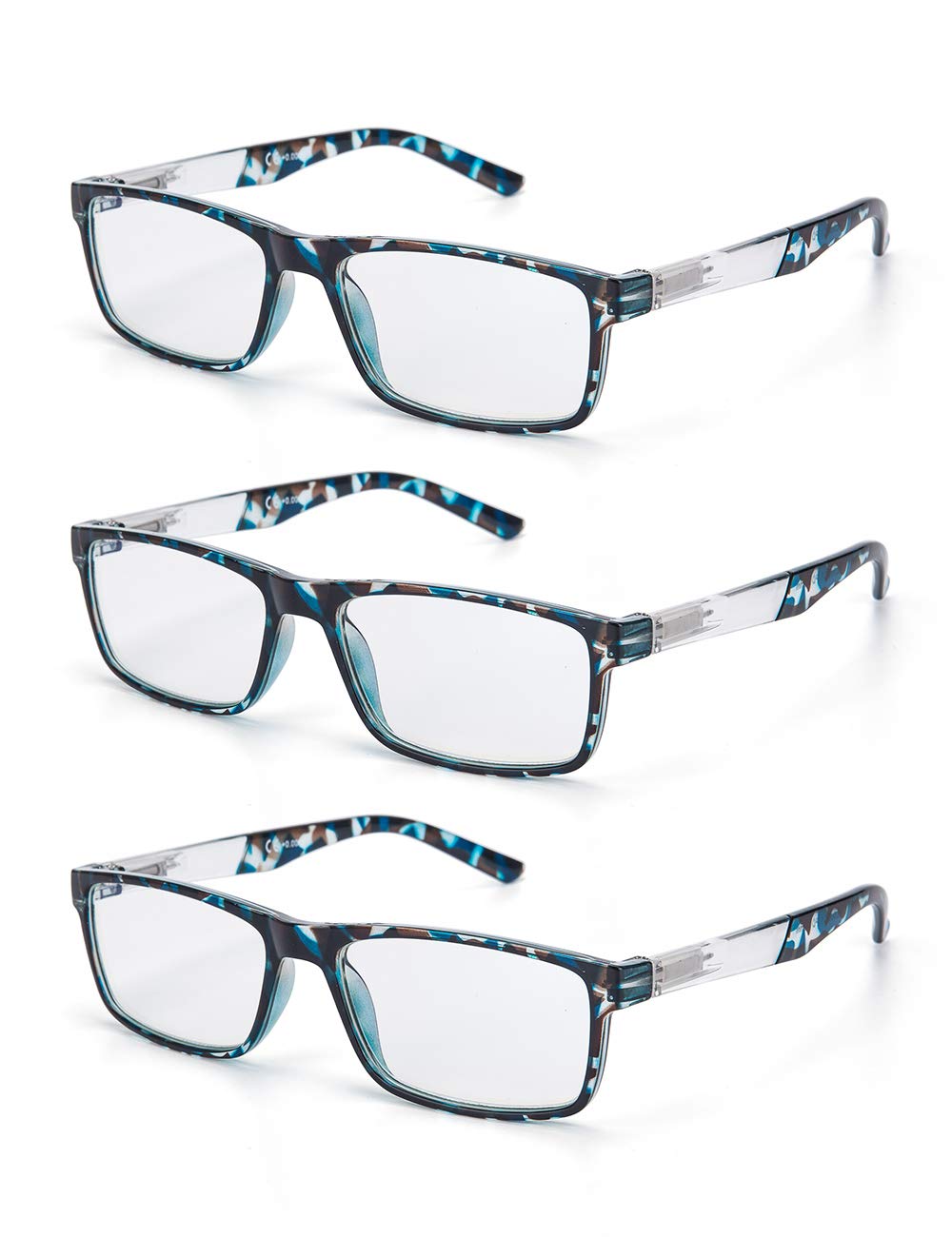 Blue Light Blocking Reading Glasses 3-Pack for Men & Women - Anti Eyestrain Computer Glasses with UV Protection (L-L008-C1) - Perfect for Office Work, Gaming & Screen Time