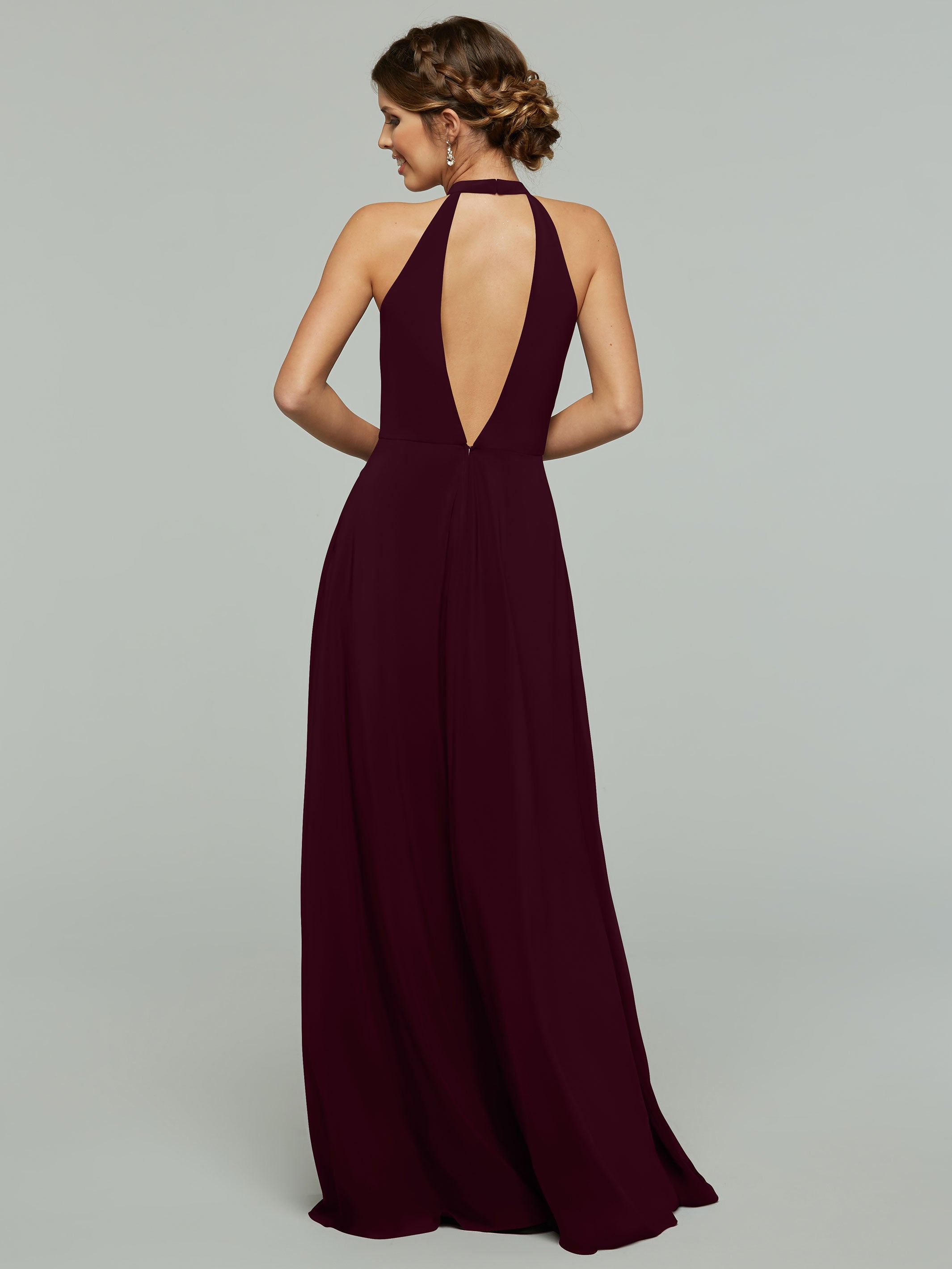 Elegant 80115 Stretch Chiffon A-Line Bridesmaid Dress with Plunging Halter Neckline - Perfect for Weddings, Formal Events & Evening Parties