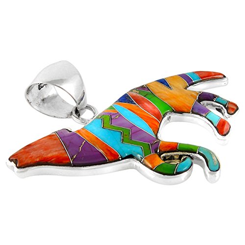 Coyote Wolf Pendant Necklace - 925 Sterling Silver with Genuine Turquoise & Natural Gemstones - 24