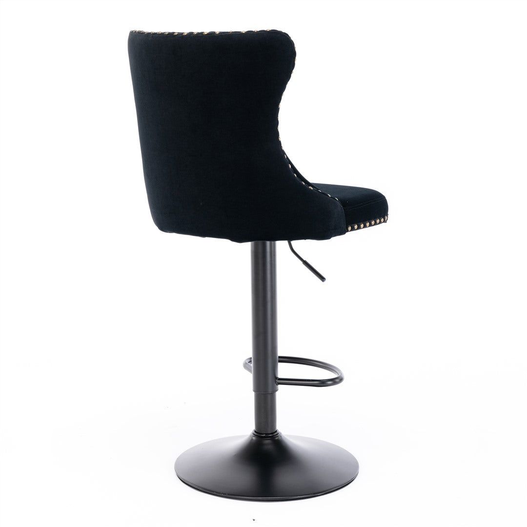 Adjustable Height Swivel Bar Stool with Velvet Upholstery & Nailhead Trim - Footrest Included - Perfect for Kitchen Islands, Home Bars & Dining Counter Seating