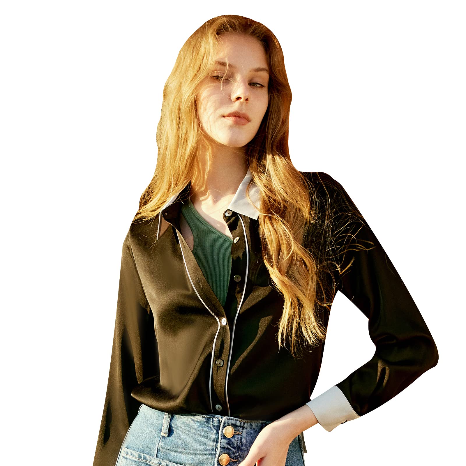 Elegant 100% Pure Silk Blouse for Women - Long Sleeve Button Down Shirt with Smooth Finish | Perfect for Office Wear, Business Meetings & Special Occasions