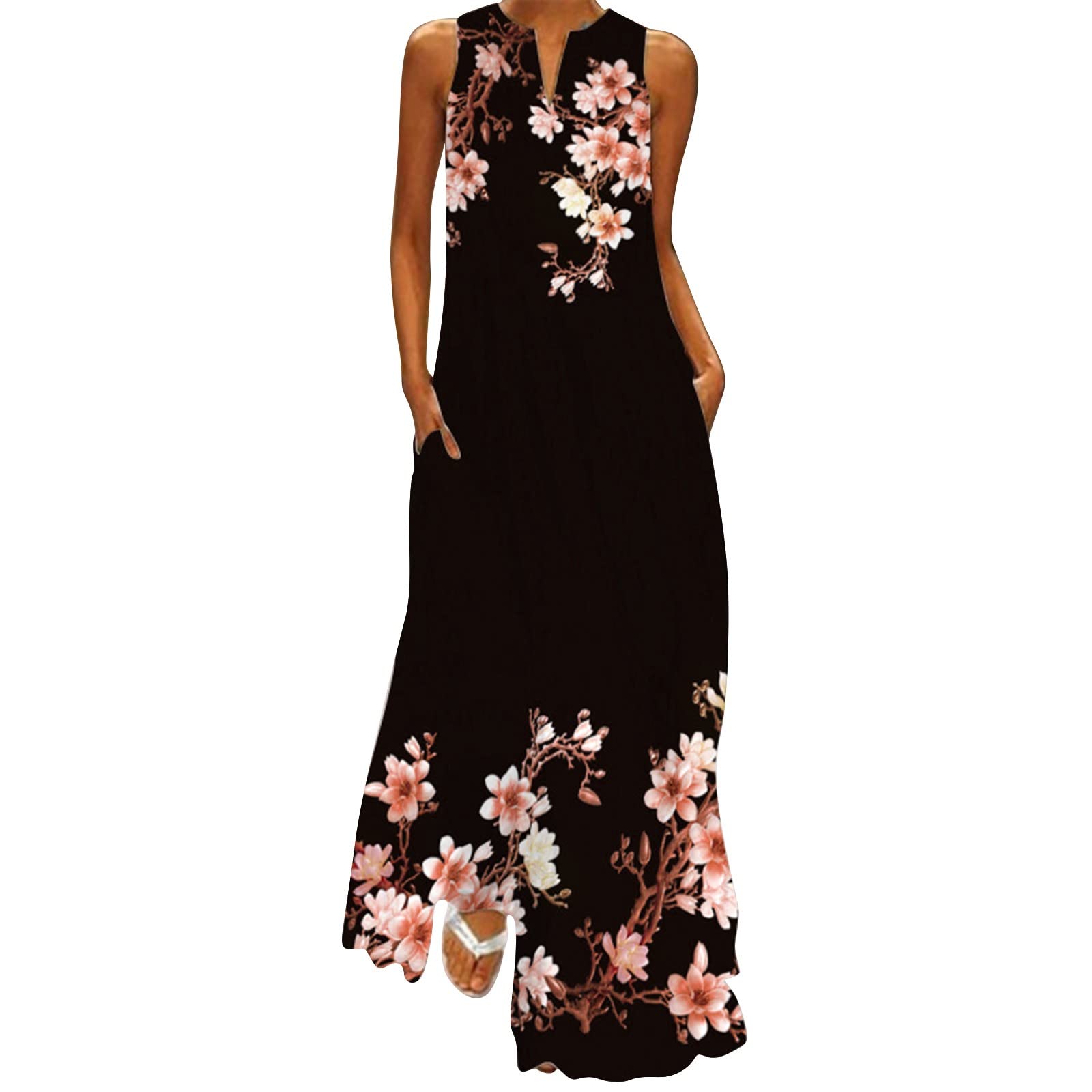 Women's Summer Dresses - Cute Sleeveless Flowy Ruffle Tie Dye Maxi Dress for Plus Size | Spring & Summer Casual Wear, Beach Vacation, Date Night Outfit