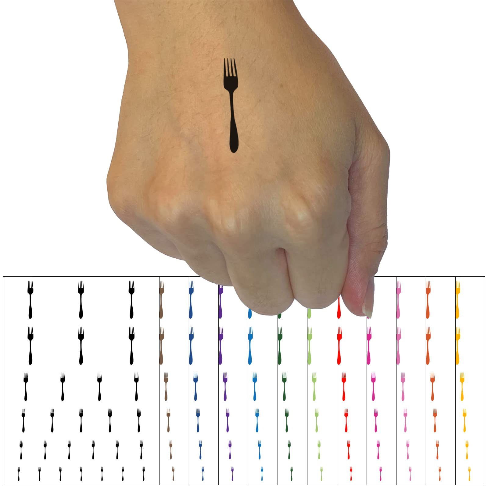 Waterproof Fake Tattoo Fork Utensil Design - Temporary Body Art Sticker Set for Parties, Halloween & Cosplay - Black (1 Sheet)