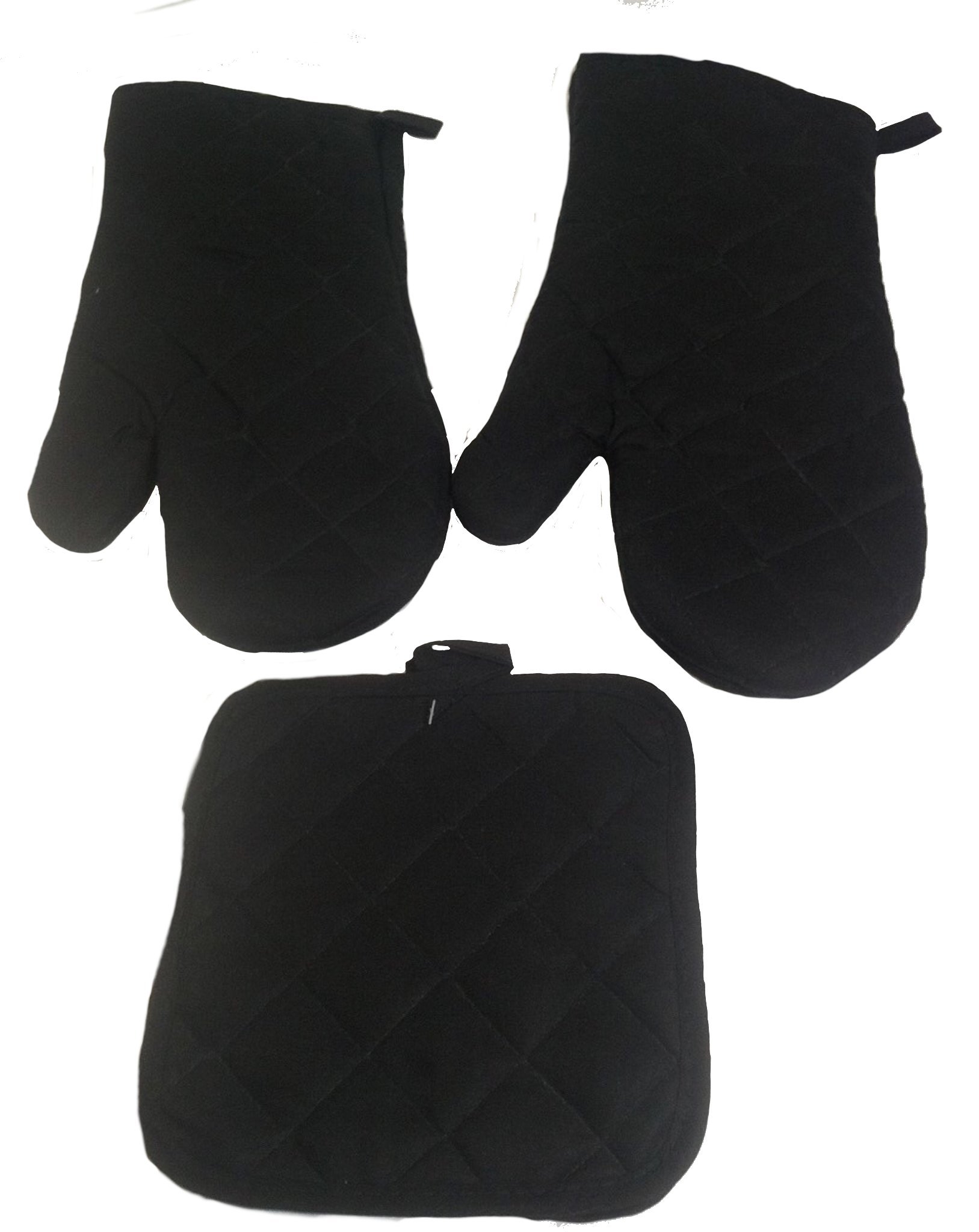 Heat Resistant Oven Mitts and Pot Holders Set - 2-Pack Black Kitchen Gloves for Baking, Grilling, Cooking - Perfect for BBQ, Stovetop & Oven Use