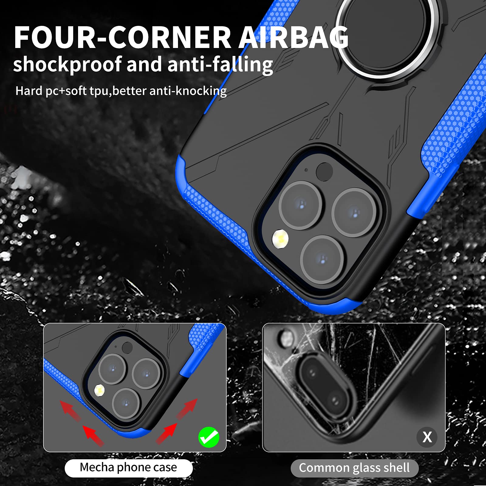 ASUWISH iPhone 13 Pro Case with Tempered Glass Screen Protector & Ring Holder - 6.1 Inch Shockproof Rugged Cover for iPhone 13 Pro 5G (Blue) - Perfect for Daily Use, Outdoor Activities & Work Protection