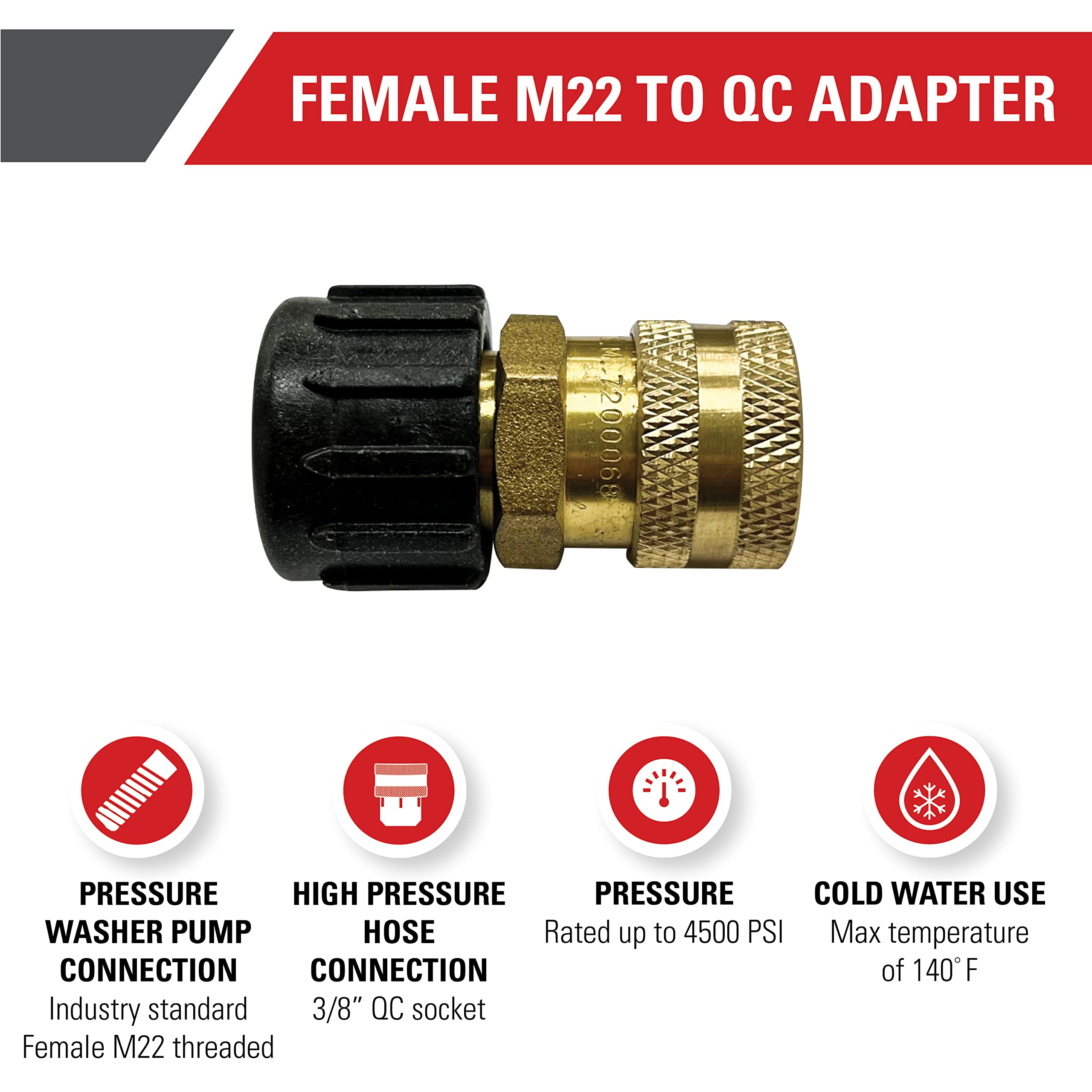 Simpson Pressure Washer QC Socket M22 Brass 4500 PSI for Heavy-Duty Cleaning