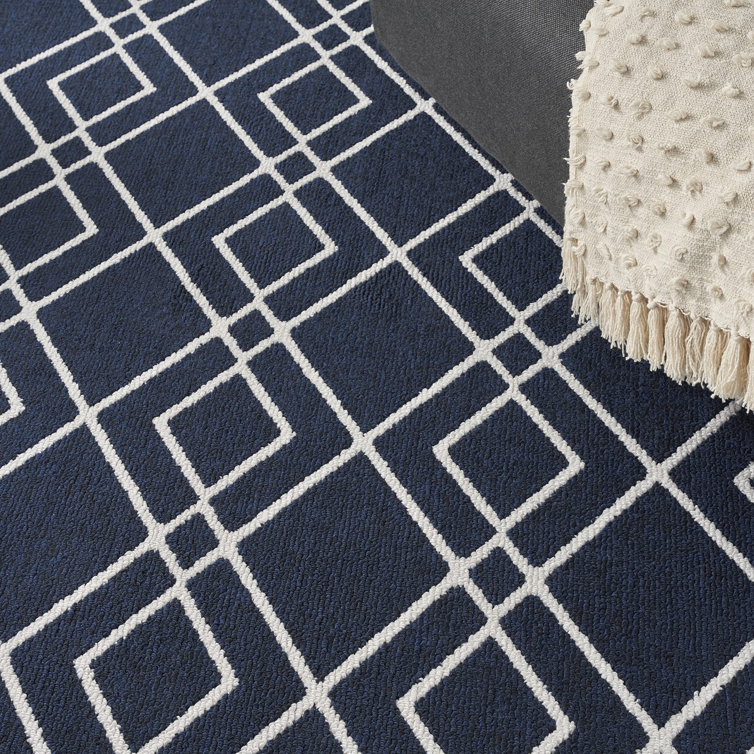 Nourison Modern Geometric Navy Blue 8' x 10' Area Rug - Easy to Clean, Non-Shedding, Soft & Durable - Perfect for Living Room, Bedroom, Dining Room or Kitchen Decor