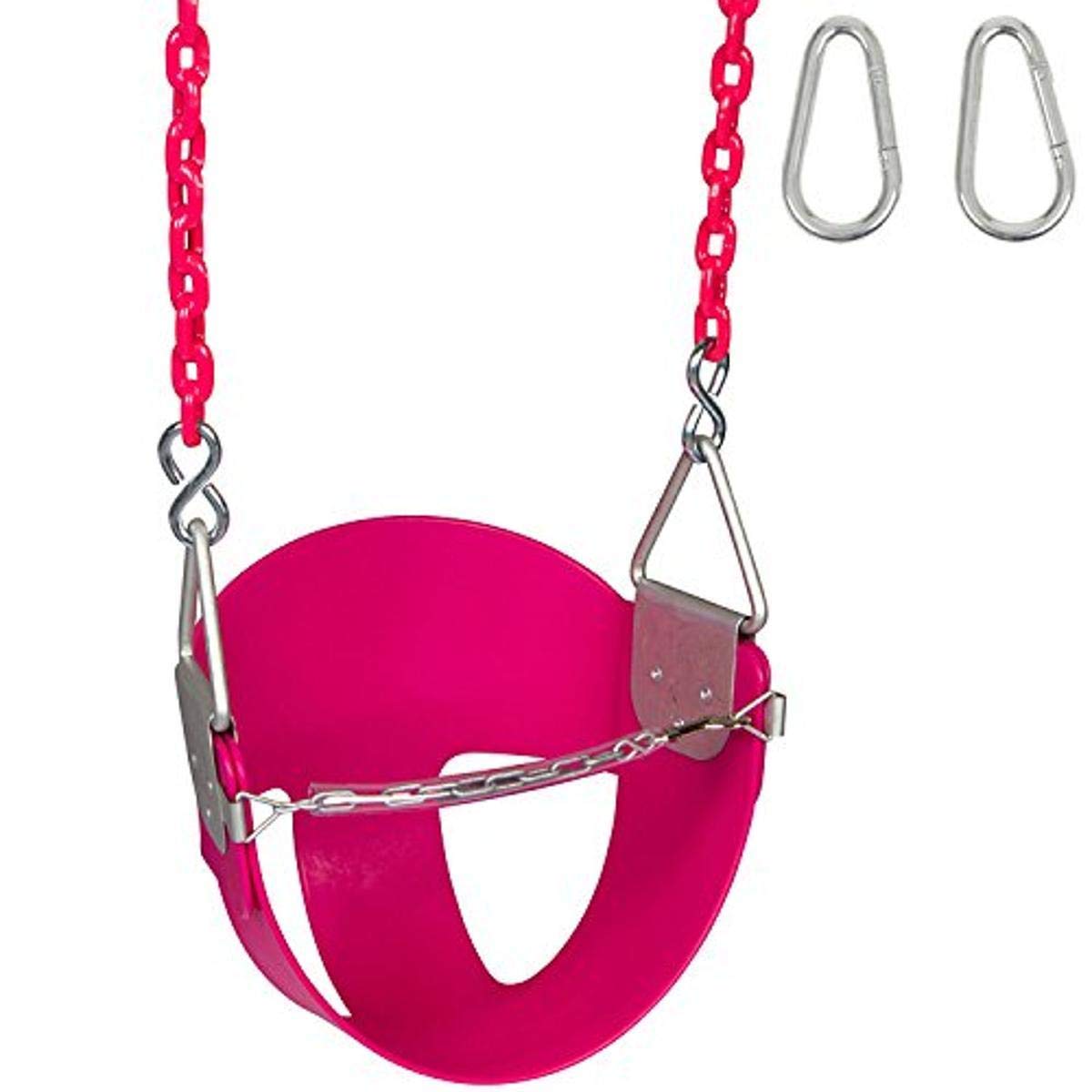 Highback Half Bucket Swing Seat (Pink) - 5.5 Ft Coated Chain with SSS Logo - Durable Outdoor Playground Equipment for Kids Backyard, Park & School Playgrounds