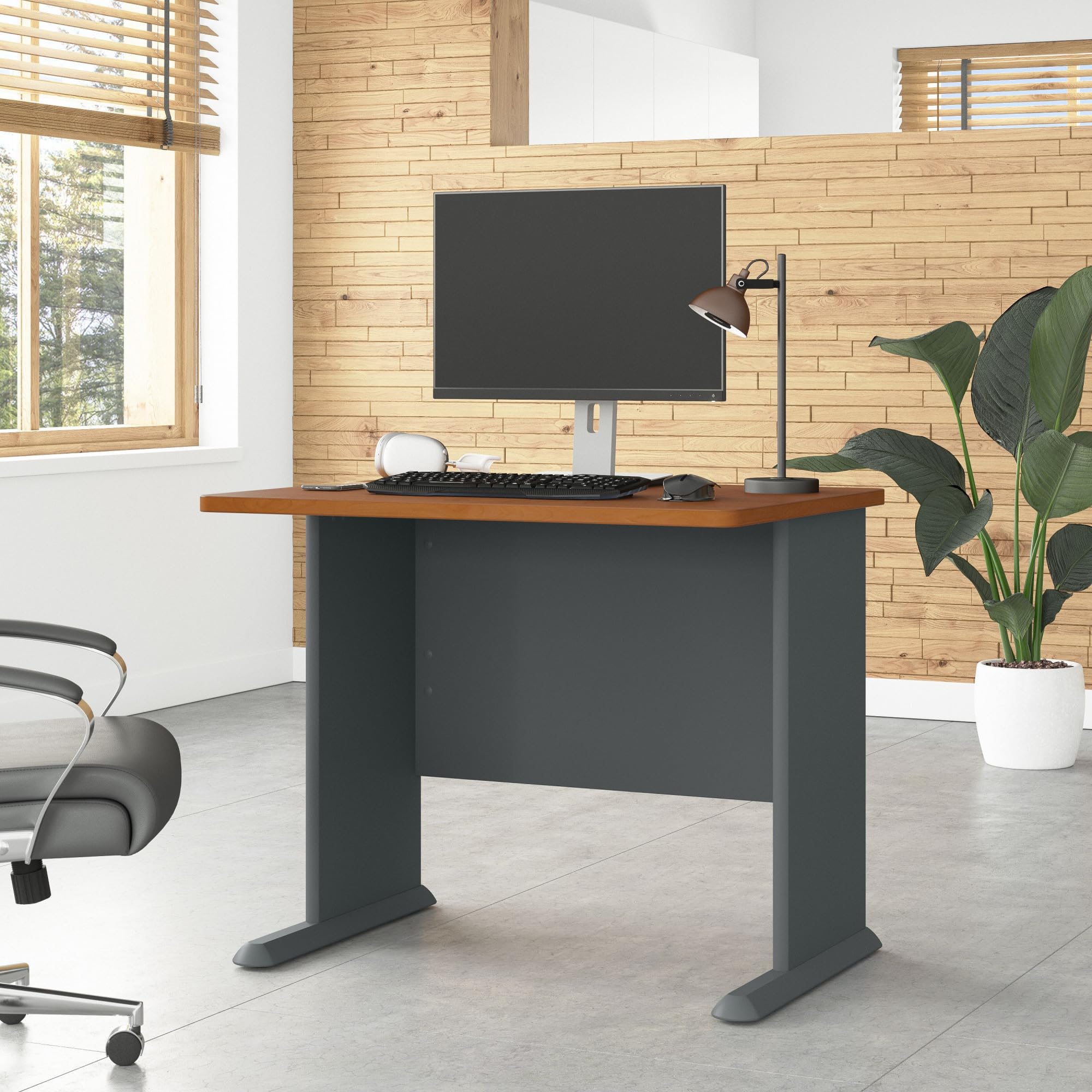 Bush Business Furniture Series A 36W Office Desk in Natural Cherry & Slate - Perfect for Home Office, Study Room & Workspace