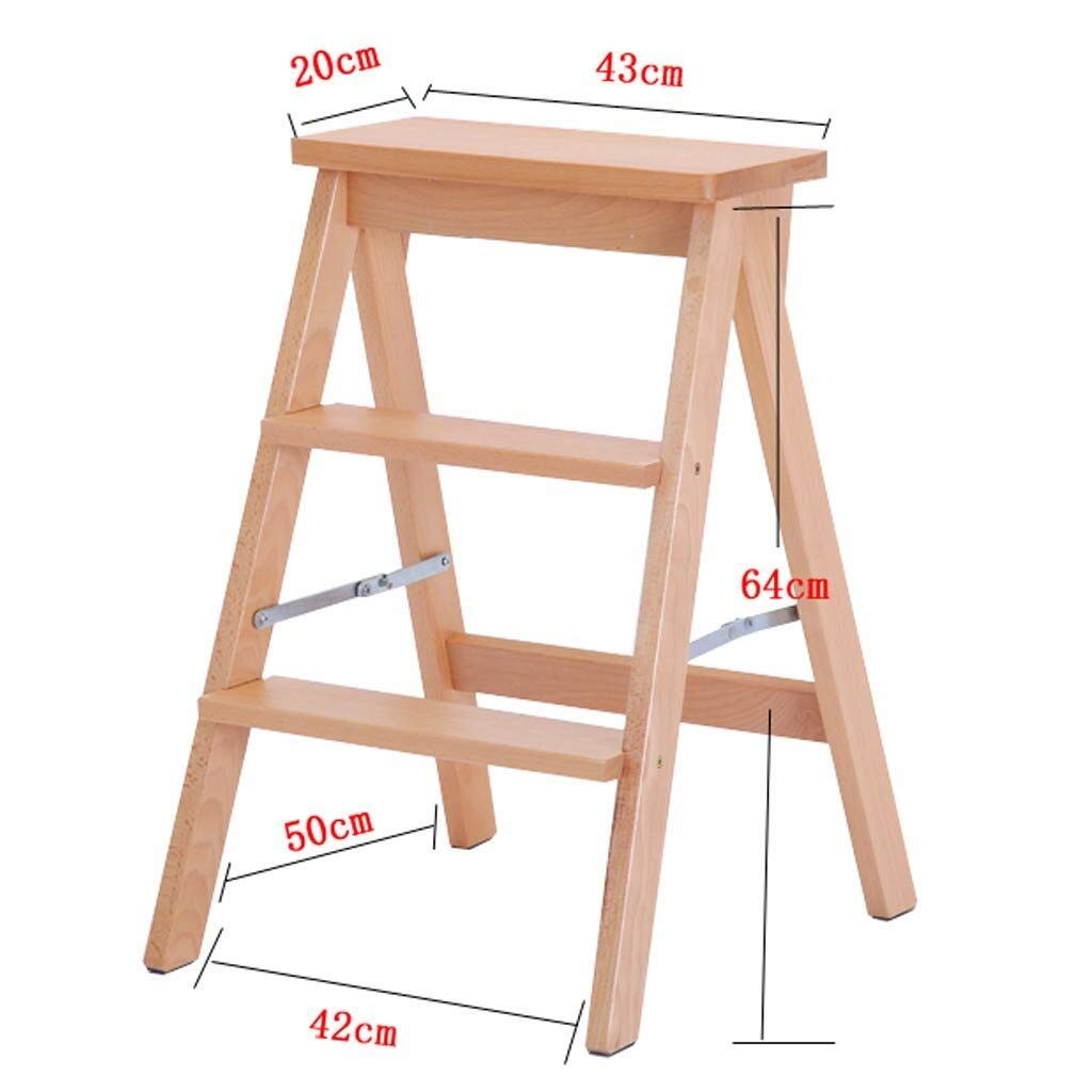 Foldable Step Stool Ladder with High Pedal - Solid Wood Storage Shelf, Multifunctional Climbing Stool for Home, Kitchen, Bathroom & Garage Organization