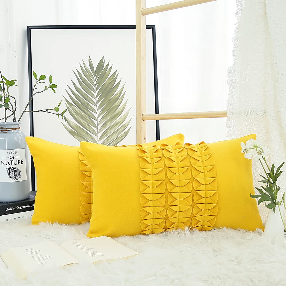 Decorative Throw Pillow Covers Set of 2 - 12x20 Inch Rectangle Yellow Floral Pillow Cases for Sofa, Bed & Home Decor | Living Room, Bedroom & Dorm Accessories